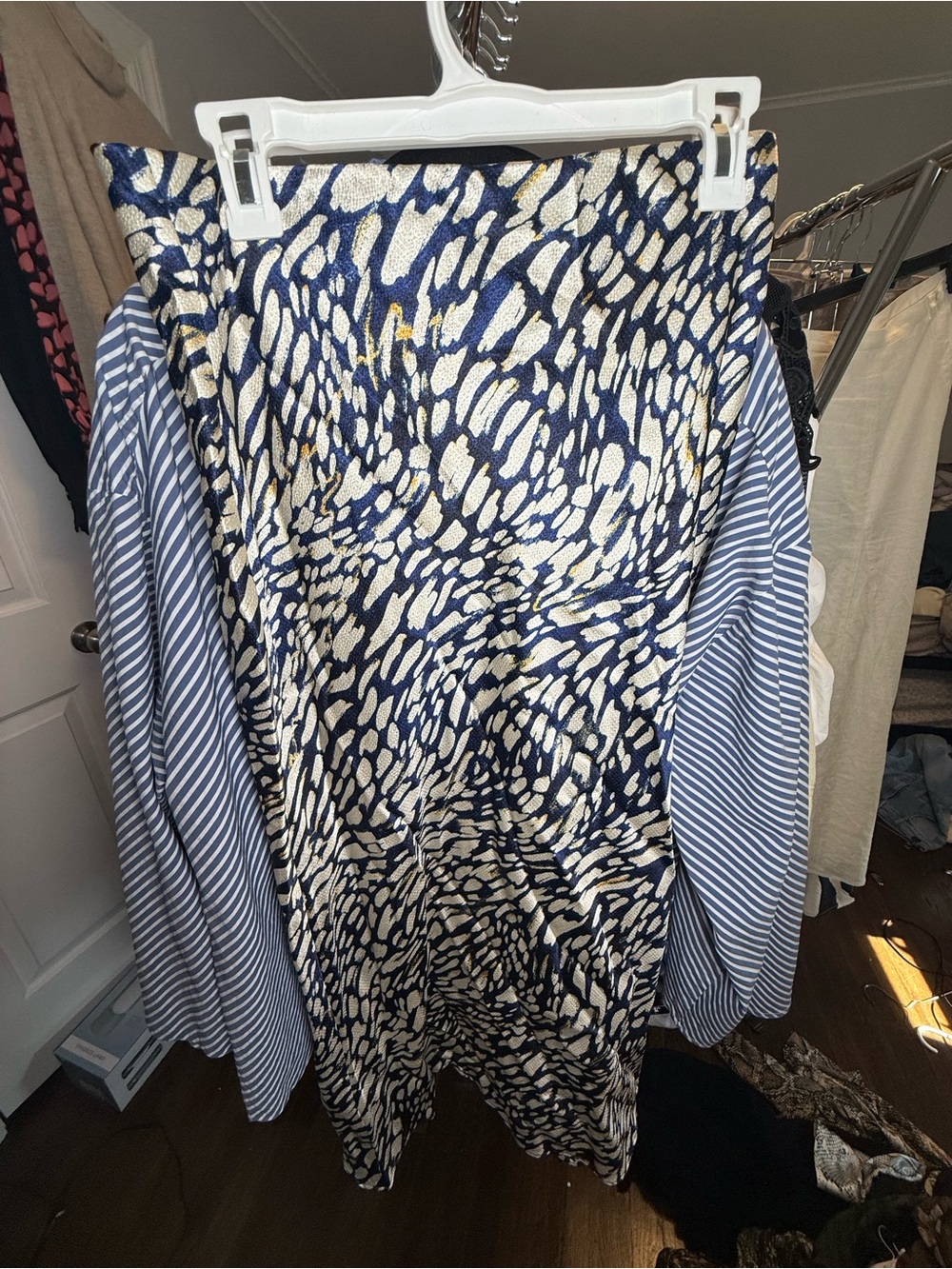 Mango Navy and Ivory Abstract Print Midi Skirt